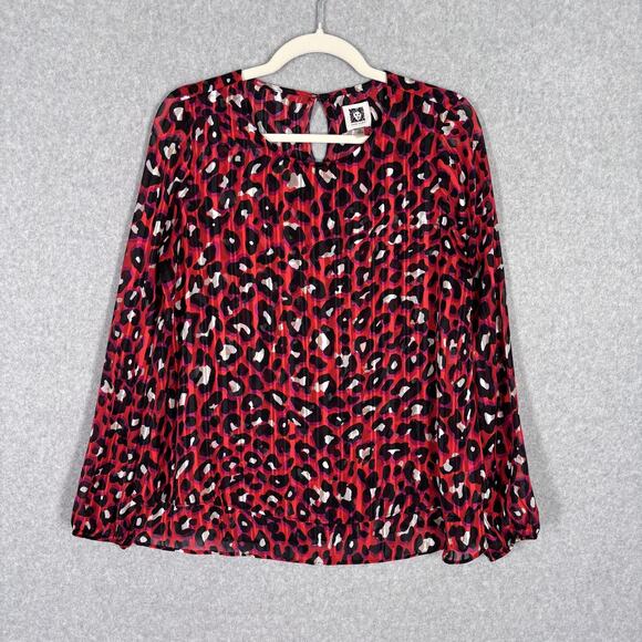 Anne Klein Blouse Small Leopard Sheer Layered Flowy Metallic Maximalist Twee - Picture 1 of 13